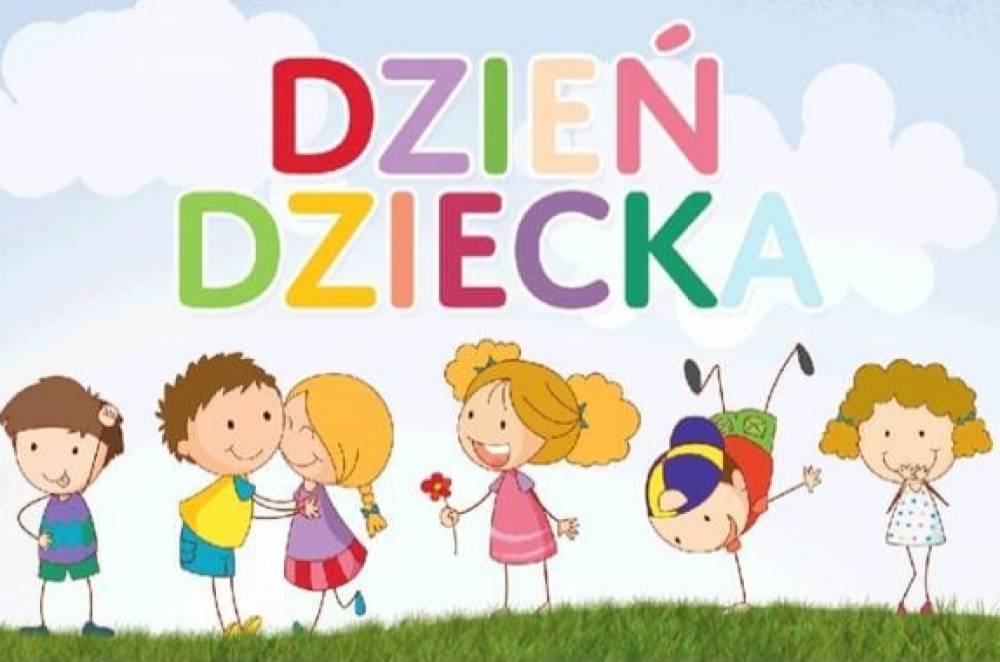 Grafika przedstawiająca szóstkę dzieci wraz z tekstem "Dzień dziecka".