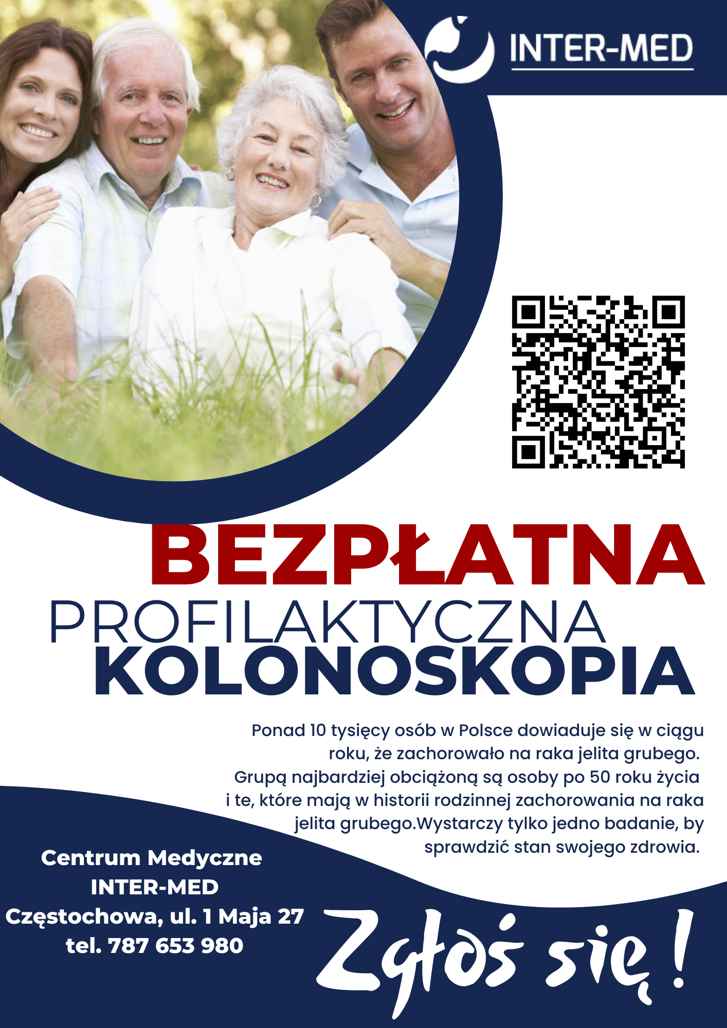 Plakat promujący „Program profilaktycznego wczesnego wykrywania raka jelita grubego dla mieszkańców powiatu częstochowskiego