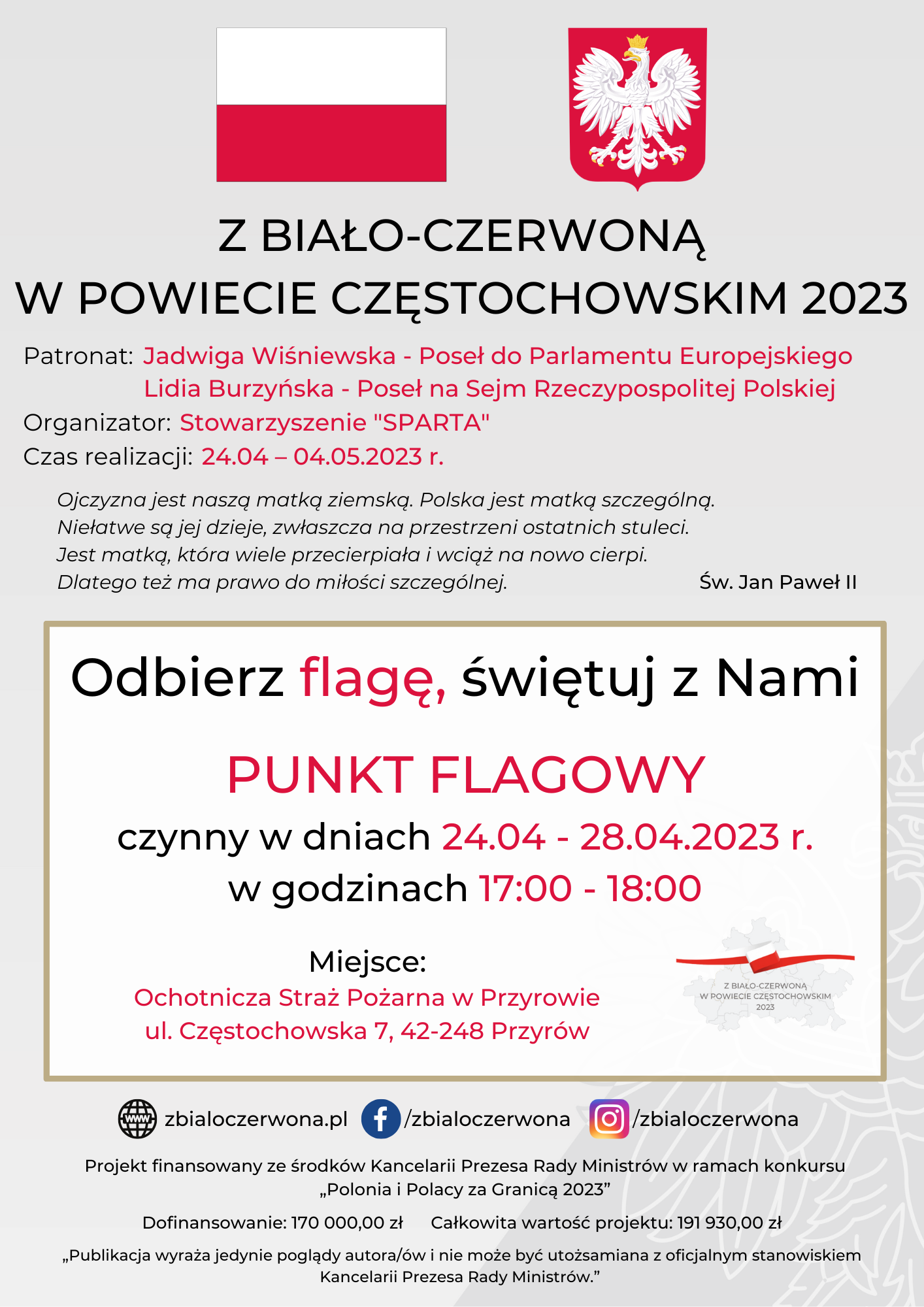 Infografika pod tytułem Z biało-czerwoną w powiecie częstochowskim 2023