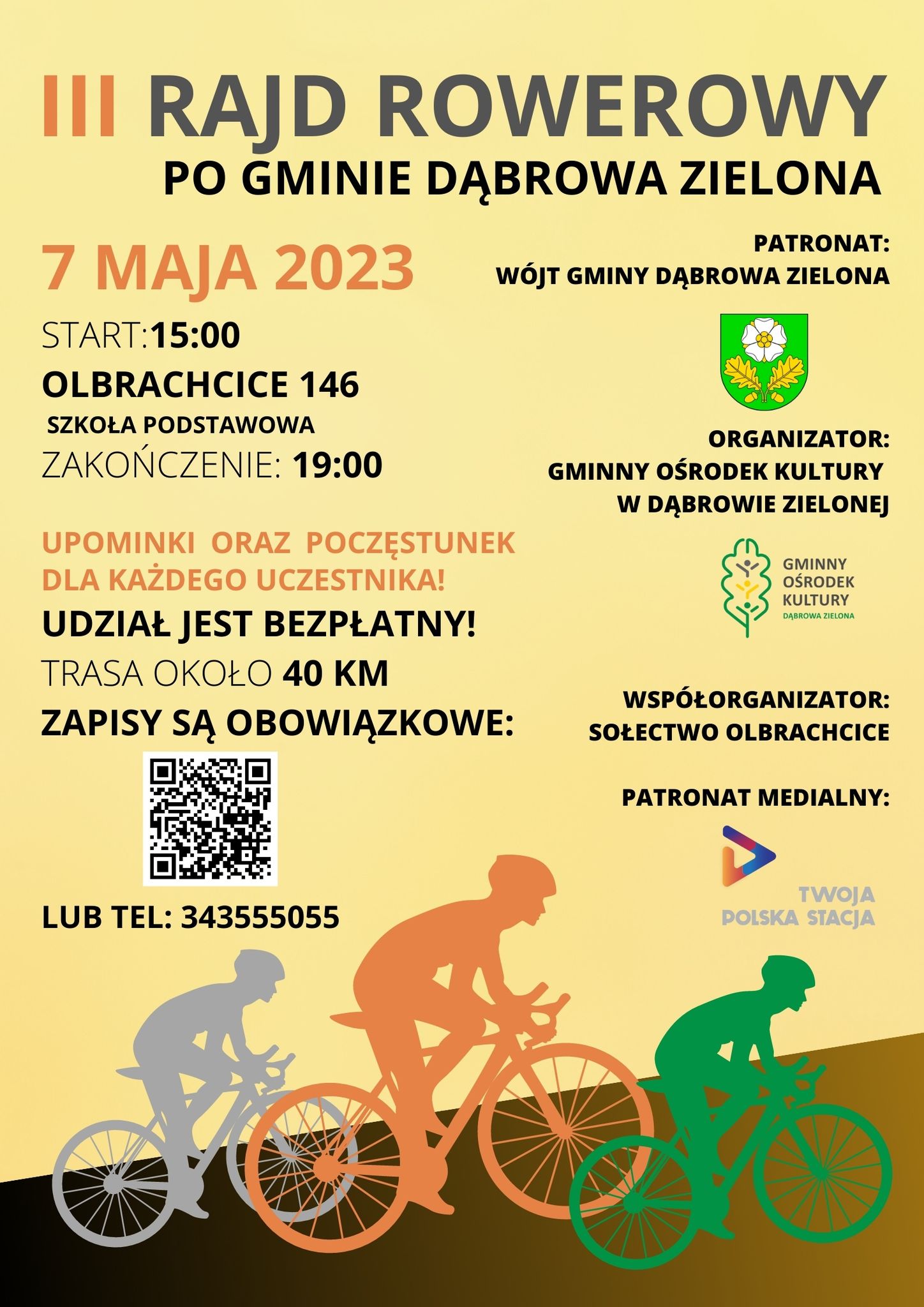 Plakat promujący III Rajd Rowerowy po Gminie Dąbrowa Zielona