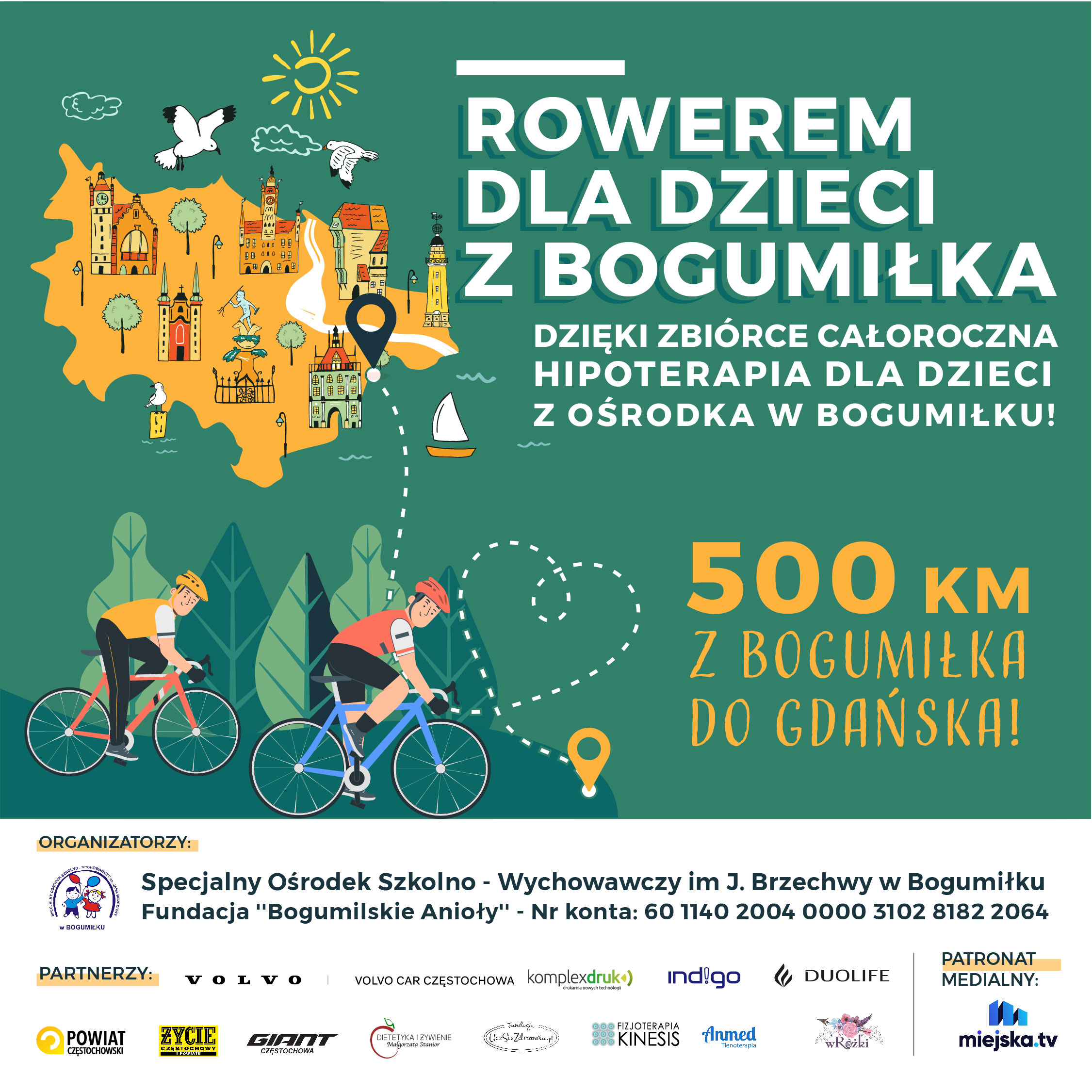 Plakat promujący akcję: Rowerem dla dzieci z Bogumiłka