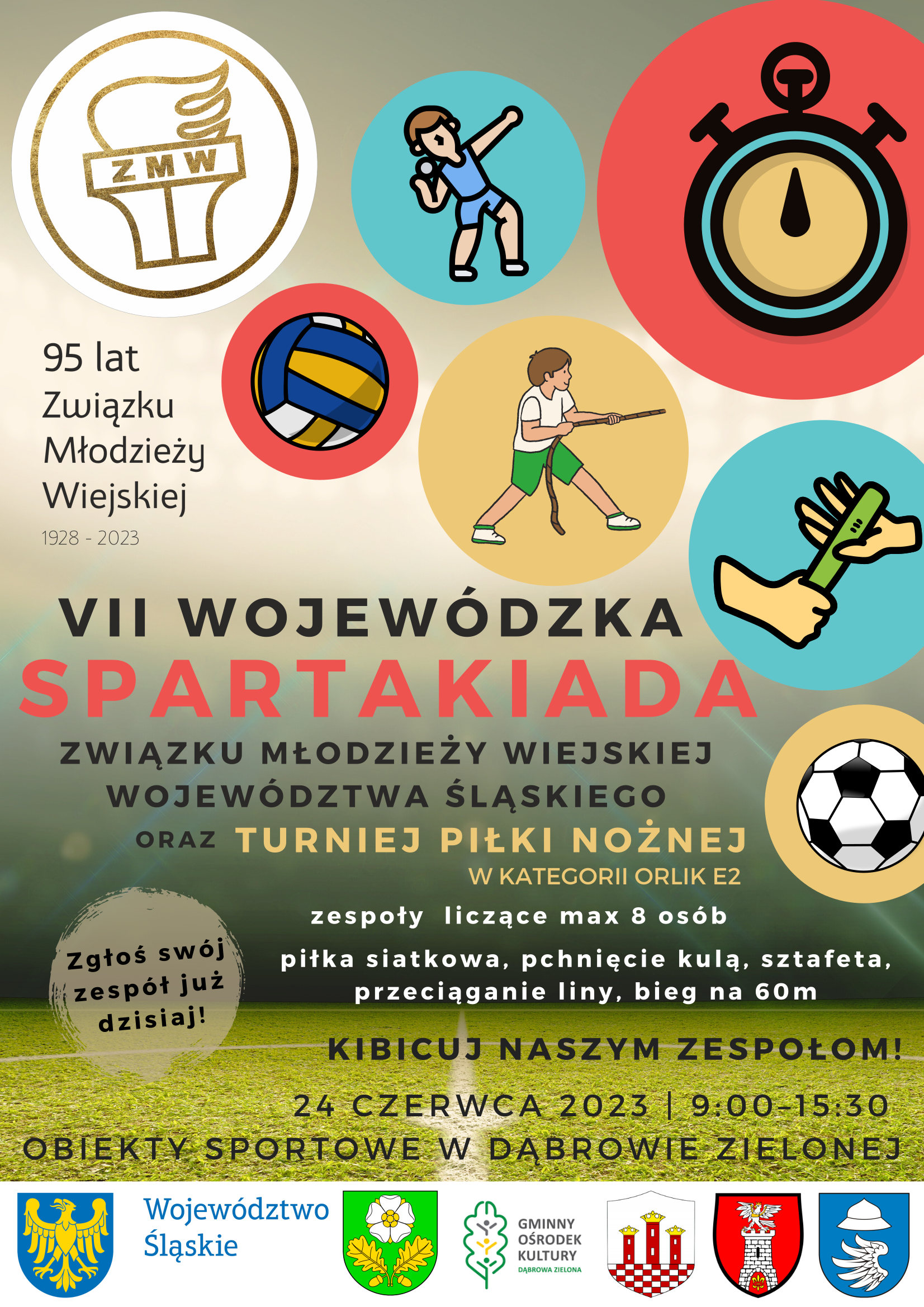 Plakat promujący VII Wojewódzką Spartakiadę Związku Młodzieży Wiejskiej Województwa Śląskiego