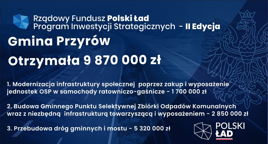 Grafika informująca o otrzymaniu środków z Rządowego Funduszu Polski Ład
